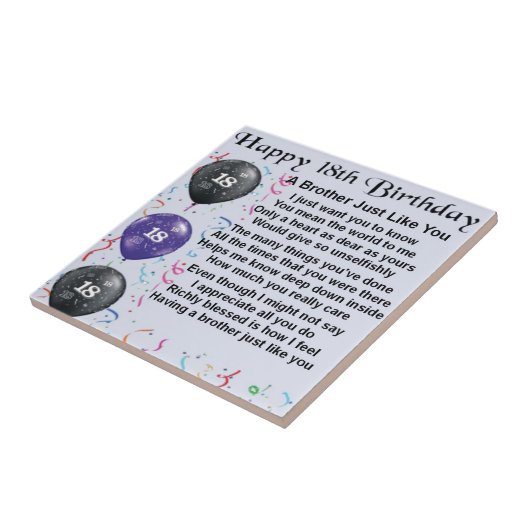 Brother Poem 18th Birthday Tegeltje (Zijkant)