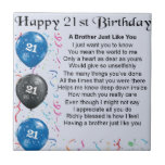 Brother Poem 21st Birthday Tegeltje<br><div class="desc">Een groot cadeau voor een broer op zijn 21ste verjaardag</div>