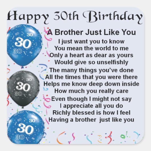 Brother Poem 30th Birthday Vierkante Sticker (Voorkant)