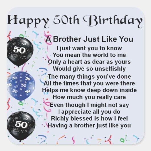 Brother Poem 50th Birthday Vierkante Sticker (Voorkant)