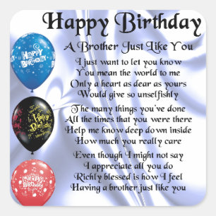 Brother Poem Happy Birthday Vierkante Sticker