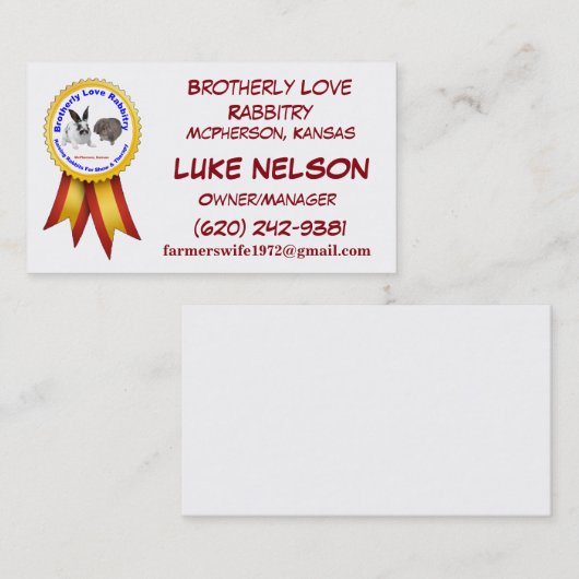 Brotherly Love Rabbitry Visitekaartjes (Voorkant / Achterkant)