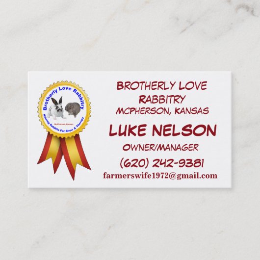 Brotherly Love Rabbitry Visitekaartjes (Voorkant)
