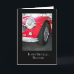 Brother's birthday-red vintage sports car kaart<br><div class="desc">Red vintage sports car for brother's birthday.</div>