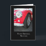 Brother's birthday-red vintage sports car kaart<br><div class="desc">Red vintage sports car for brother's birthday.</div>