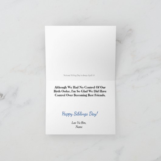 Brothers Card National Siblings Day Kaart (Binnen)