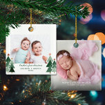 Brothers eerste kerstfeest Rustic Trees 2 Foto's Keramisch Ornament<br><div class="desc">Broers Eerste Kerstmis is de perfecte keuze voor de eerste kerstman van de baby! Cute, Moderne, maar Robuuste Ornamenten voor kerstfeestdagen met schattige kleine bossen met roestachtige kerstbomen en vrolijk kerstfeest in moderne typografie. Voeg 2 van je favoriete foto's toe voor het perfecte ornament! Neem contact met ons op via...</div>