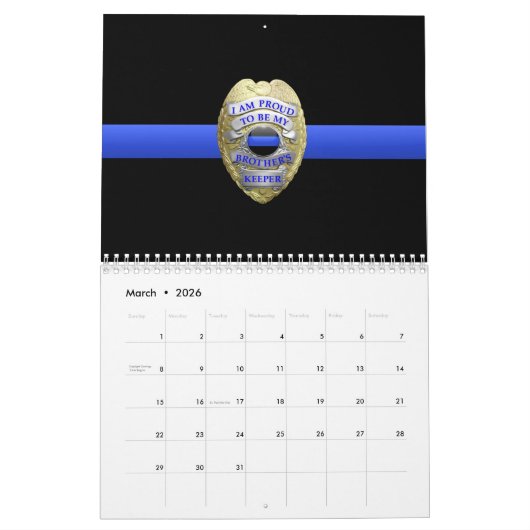 Brothers Keeper Badge Thin Blue Line Calendar Kalender (Mar 2026)