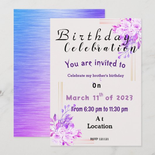 Brother's verjaardagsuitnodiging kaart (Voorkant / Achterkant)