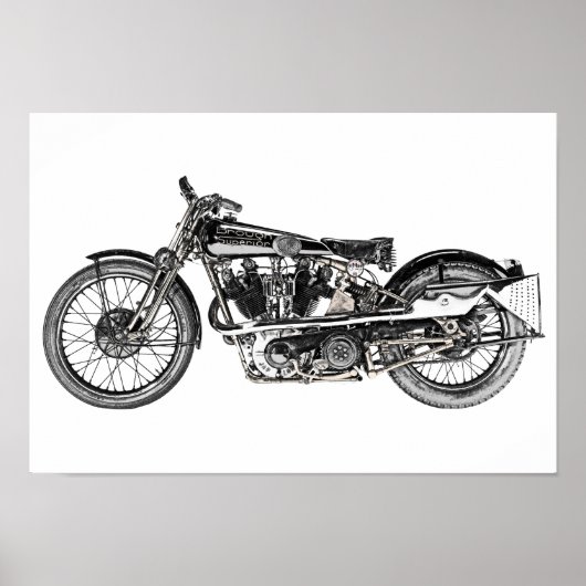  Brough Superior Motorcycle Pencil Tekening Poster (Voorkant)