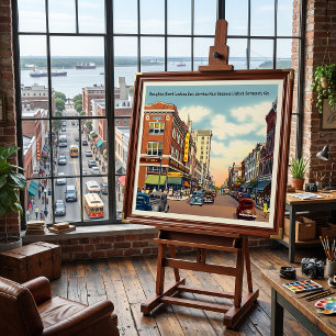Broughton Street Savannah GA vintage Poster