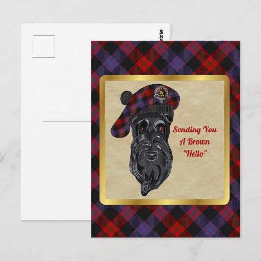 Broun/Brown Clan Badge & Tartan Briefkaart (Voorkant / Achterkant)