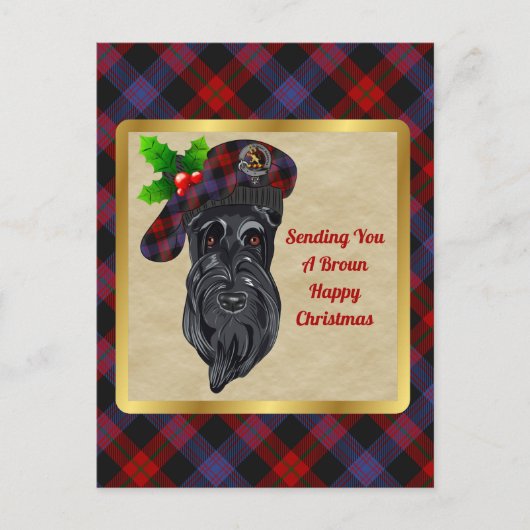 Broun/Brown Clan Badge & Tartan Kerstmis Briefkaart (Voorkant)