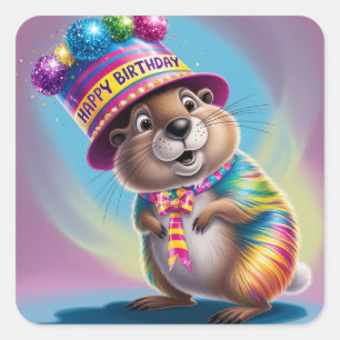 Broundhog cartoon felle kleuren vierkante sticker