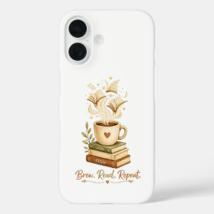 Brouw. Lees. Herhaal.   Cozy Coffee & Boekliefhebb iPhone 16 Hoesje