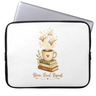 Brouw. Lees. Herhaal.   Knus koffie- en boekenlief Laptop Sleeve