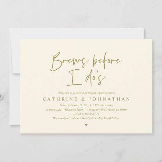 Brouw voor ik het doe, bruiloft repetitie diner kaart (Voorkant)