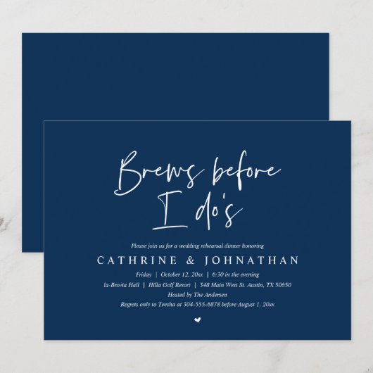 Brouw voor ik het doe, bruiloft repetitie diner kaart (Voorkant / Achterkant)