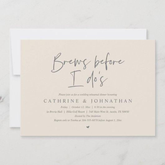Brouw voor ik het doe, bruiloft repetitie diner kaart (Voorkant)