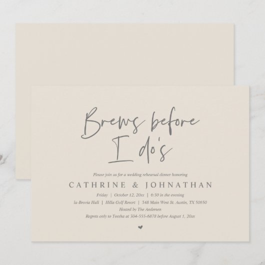 Brouw voor ik het doe, bruiloft repetitie diner kaart (Voorkant / Achterkant)
