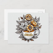 Brouwd Geluk Koffie Bloemen Briefkaart (Voorkant / Achterkant)