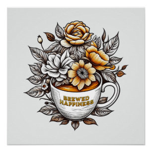 Brouwd Geluk Koffie Bloemen Perfect Poster