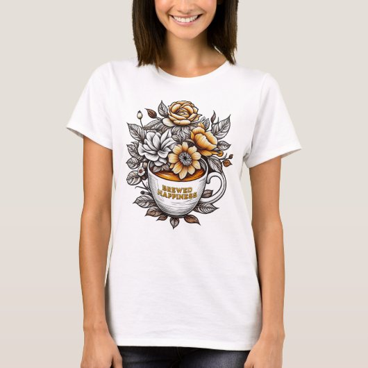 Brouwd Geluk Koffie Bloemen T-shirt (Voorkant)