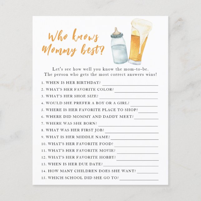 Brouwen baby shower - Wie kent mama het beste (Voorkant)