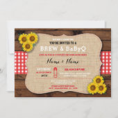 Brouwen & BABYQ Rood Baby shower Burlap Zonnebloem Kaart (Voorkant)