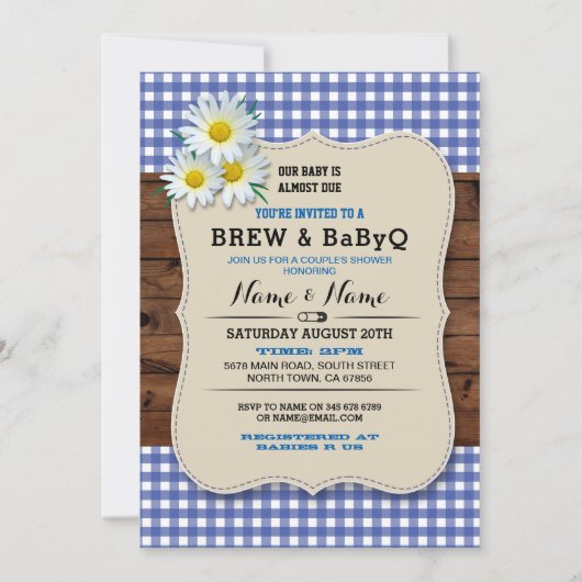 Brouwen en BABYQ Baby shower Blauw Hout Daisy Uitn Kaart (Voorkant)