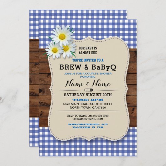 Brouwen en BABYQ Baby shower Blauw Hout Daisy Uitn Kaart (Voorkant / Achterkant)
