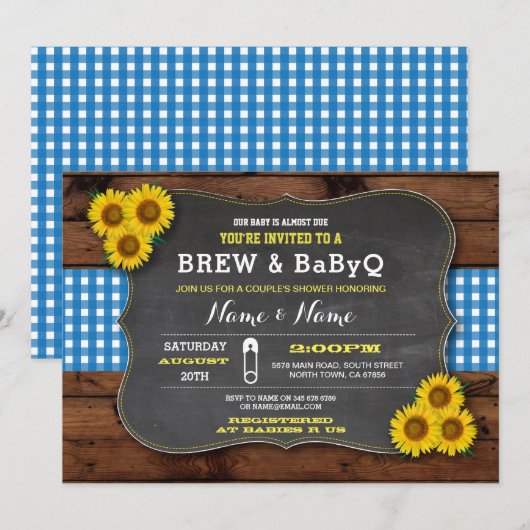 Brouwen en BABYQ Baby shower Blauwe Zonnebloem Kaart (Voorkant / Achterkant)