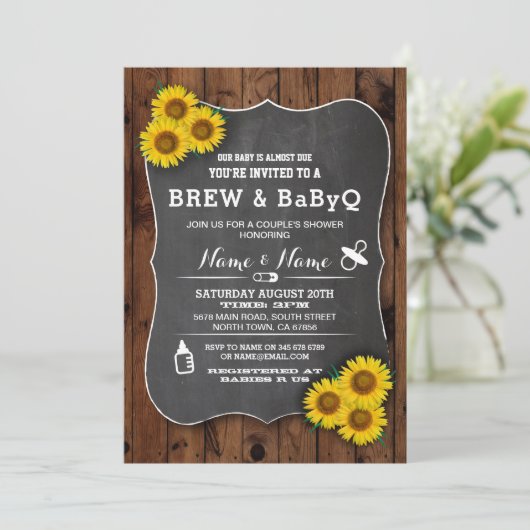 Brouwen en BABYQ Baby shower Hout Zonnebloem Uitno Kaart (Staand voorkant)