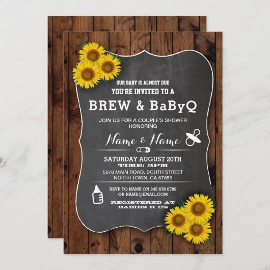 Brouwen en BABYQ Baby shower Hout Zonnebloem Uitno Kaart (Voorkant / Achterkant)