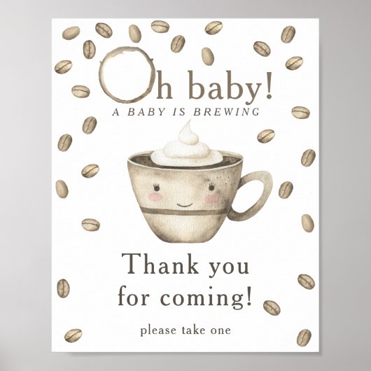 Brouwen koffie baby shower Bedankt voor uw komst Poster (Voorkant)