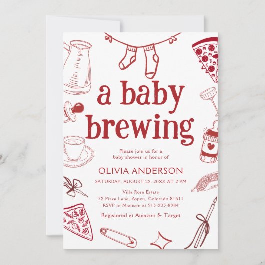 Brouwen Koffie Hand getrokken Doodles baby shower Kaart (Voorkant)