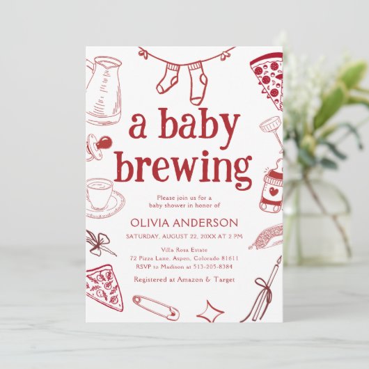 Brouwen Koffie Hand getrokken Doodles baby shower Kaart (Staand voorkant)