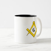 Brouwen met broederschap: plein en kompas vrijmets tweekleurige koffiemok (Voorkant rechts)