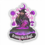Brouwen met Magic Brew Wizard met tekst Logo Sticker (Voorkant)