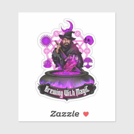 Brouwen met Magic Brew Wizard met tekst Logo Sticker (Vel)
