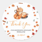 Brouwen Pumpkin Spice Coffee Baby shower Bedankt Ronde Sticker (Voorkant)