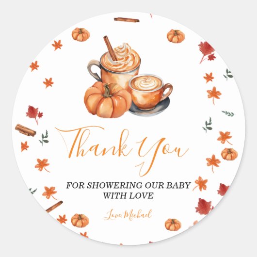 Brouwen Pumpkin Spice Coffee Baby shower Bedankt Ronde Sticker (Voorkant)