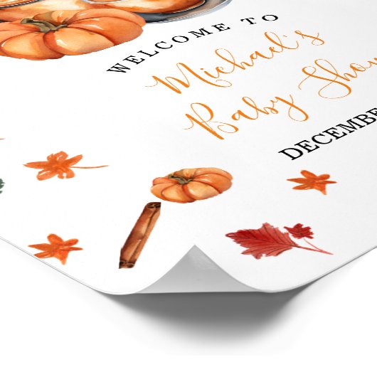 Brouwen Pumpkin Spice Coffee Baby shower Welkom Poster (Hoek)