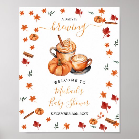 Brouwen Pumpkin Spice Coffee Baby shower Welkom Poster (Voorkant)