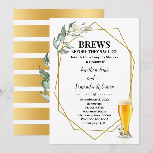 Brouwen voordat ik doe Greenery Gold Couples Douch Kaart (Voorkant / Achterkant)