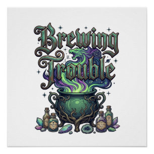 Brouwende Problemen Ketel Draak Alchemie Kristalle Perfect Poster