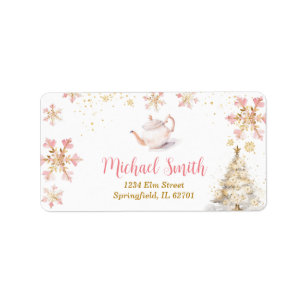 Brouwende Roze Winter Thee Feest Baby Shower Adres Etiket