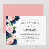 Brouwerij Navy Blue Blush Pink Elegant Floral Kaart (Voorkant / Achterkant)