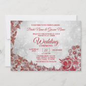 Brouwerij Red Floral Pattern Silver Sparkle Kaart (Voorkant)