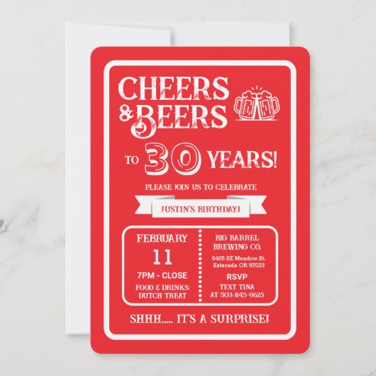 Brouwerij Surprise Cheers en Biers 30 jaar Kaart (Voorkant)